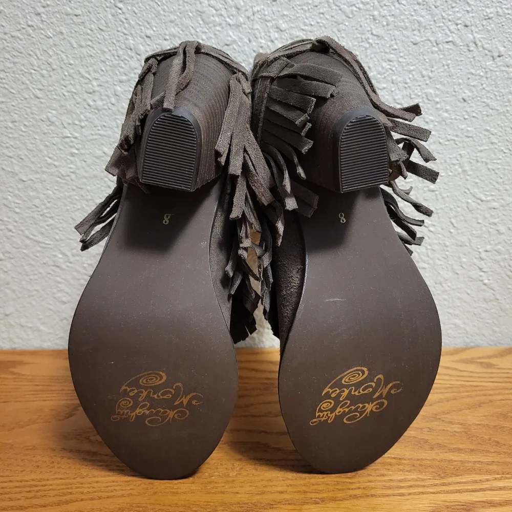 Naughty Monkey Brown Leather Fringe Poncho Heeled Booties Size 8